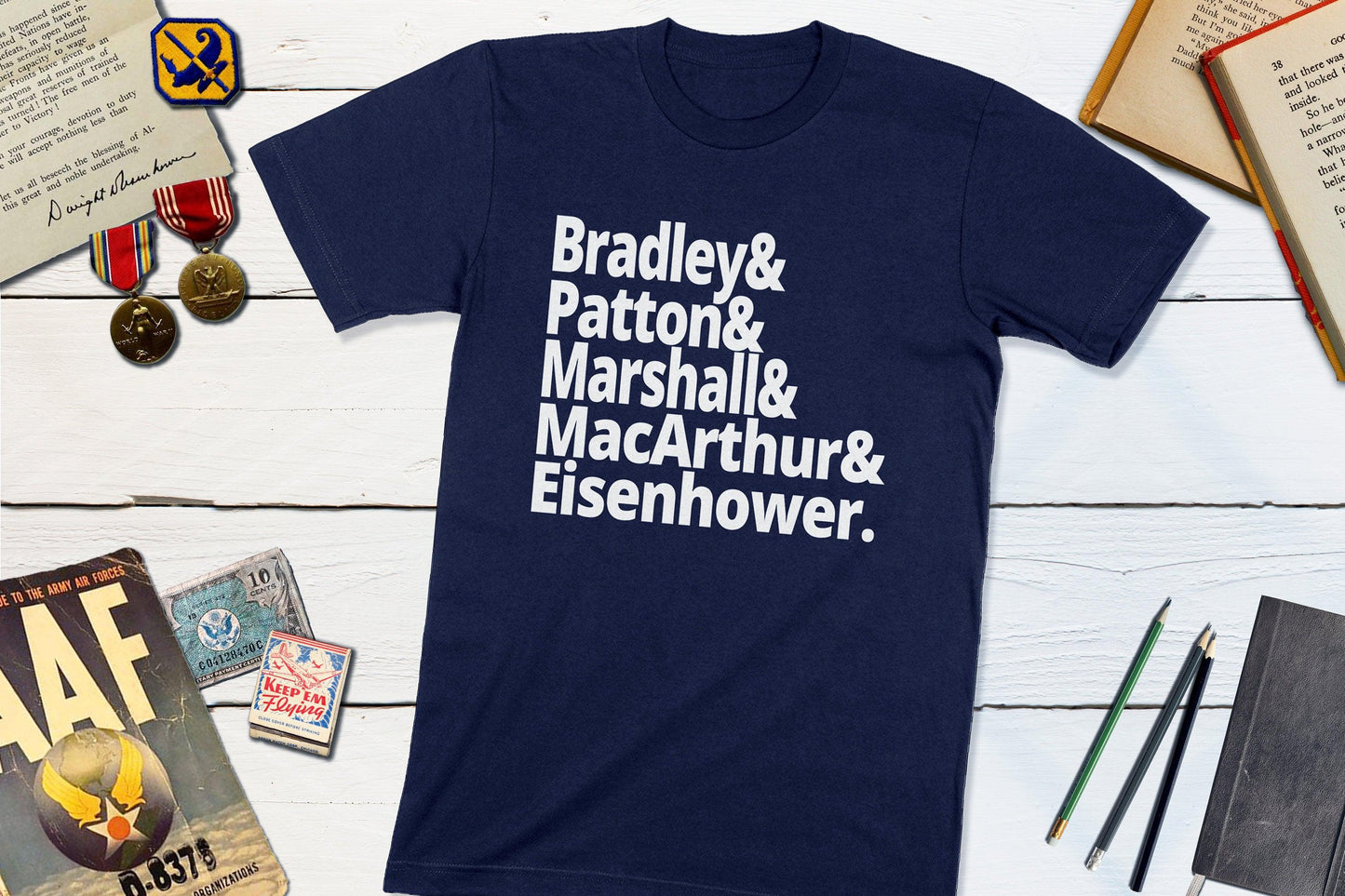US World War II Generals - Bradley, Patton, Marshall, MacArthur, Eisenhower-Unisex T-shirt-Yesteeyear