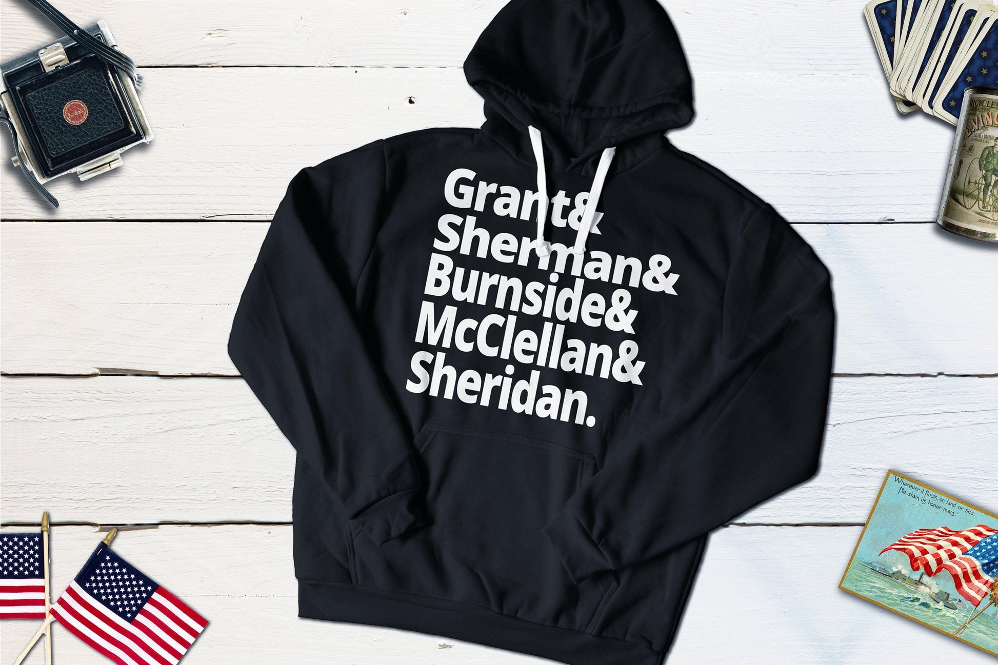 Union Army Generals - Grant, Sherman, Burnside, McClellan, Sheridan - US Civil War-Hooded Sweatshirt-Yesteeyear