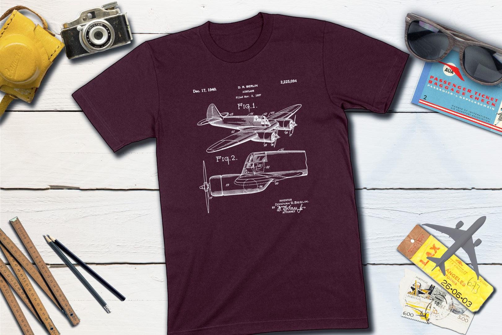 Vintage Airplane WWII Blueprint Airplane Shirt-Unisex T-shirt-Yesteeyear