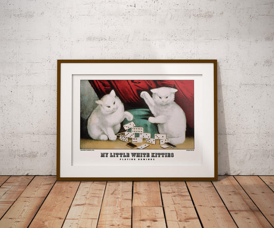 White Little Kitties Currier & Ives Cat Poster Print-Poster-Yesteeyear